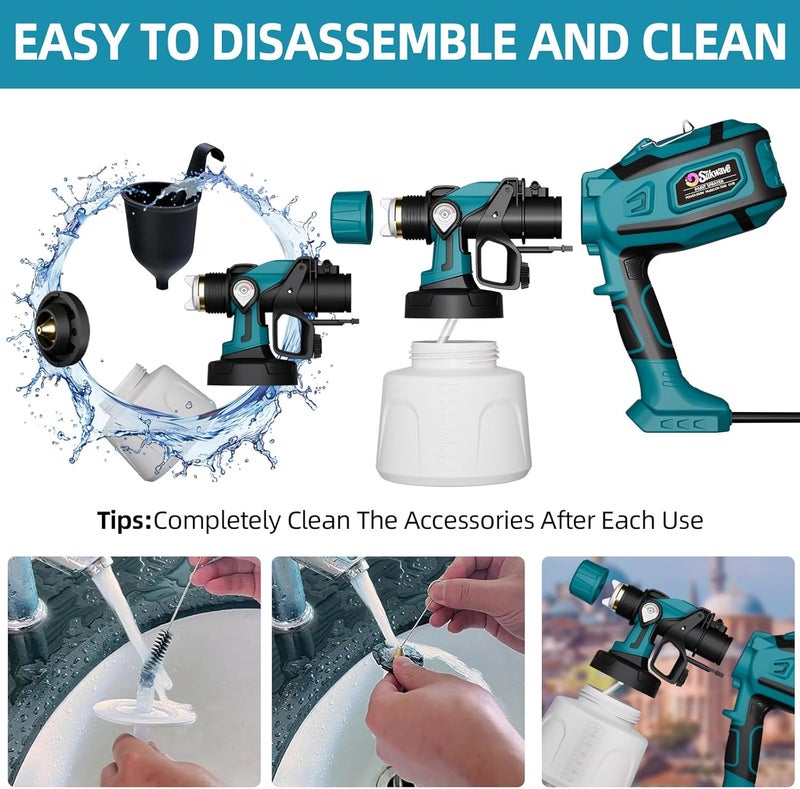 Slikwave Paint Sprayer, 850W HVLP Spray Gun with 1400ml Detachable Container, Electric Paint Sprayers with 4 Nozzles & 2 Patterns - Portable Spray Guns Perfect for Fences, Sheds, Walls, Garden - Image 5